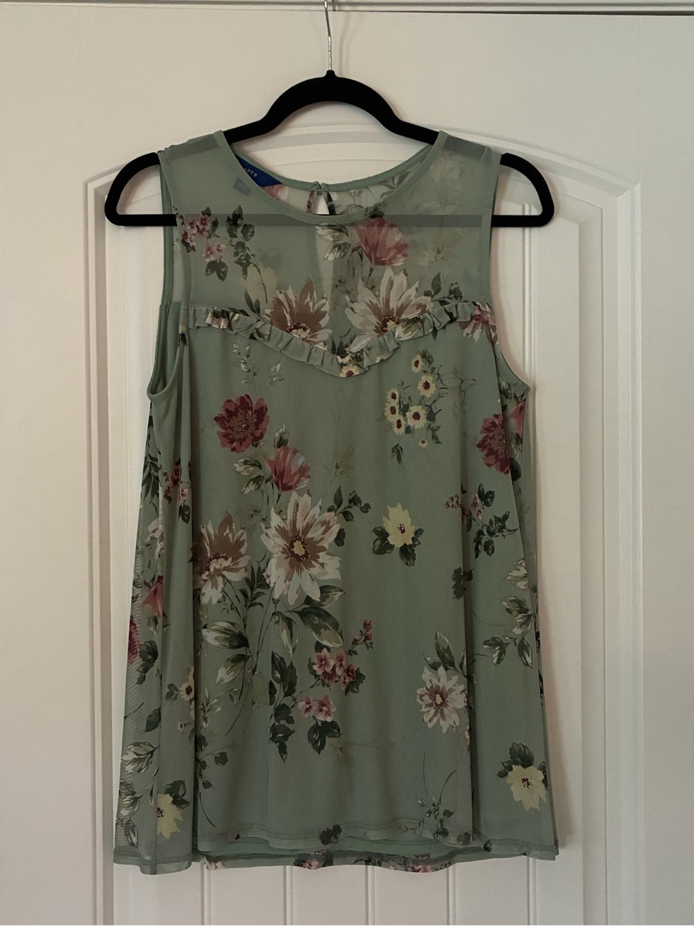 Apt. 9 Sage Green Floral Mesh Top